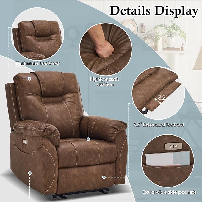 Power Recliner Chair, Wall Hugger Recliner with Massage and Heat